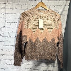 joie Chevron Knit Sweater - Cream, Pink, and Brown NWT